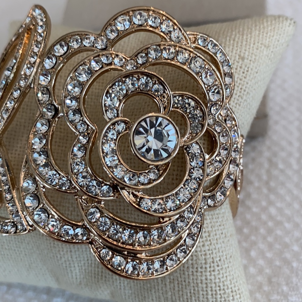 Rose Cuff Gold Statement Hinge Bangle Bracelet Wi… - image 4